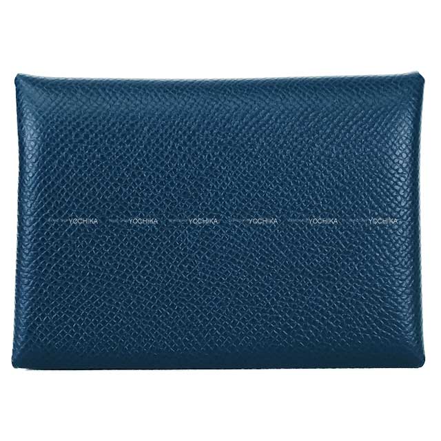HERMES エルメス カルヴィ 二人組 ヴェルソ ブルードプリュス/ヴェールフィズ エプソン しろがね色金具 歌留多容れもの W目じるし 新品(HERMES Calvi Duo Bleu de Prusse/Vert Fizz Veau Epsom Silver HW card holder[BRAND NEW][Authentic])