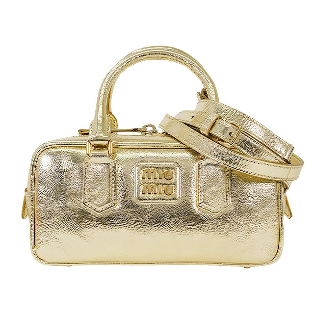 Miu Miu ミュウミュウ アルカディ なめし革 2way レギュラー ゴールド シープスキン 三鞭酒ゴールド金具 5BB142 ハンドバック 新品(Miu Miu Arcadie leather bag 2way Regular Gold Sheepskin Champagne Gold HW 5BB142 Handbag[BRAND NEW][Authentic])