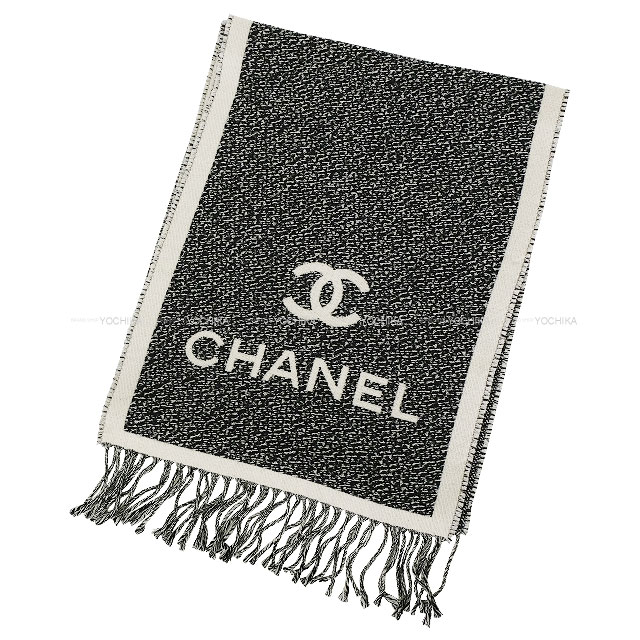 CHANEL シャネル ココマーク ロゴタイプ フリンジ 黒 (黒いこと)/白 (白いこと) 羊毛 AAA357 消音装置 新品未当てはめる(CHANEL COCO Mark Fringe Noir (Black)/Blanc (White) Wool AAA357 muffler[EXCELLENT][Authentic])