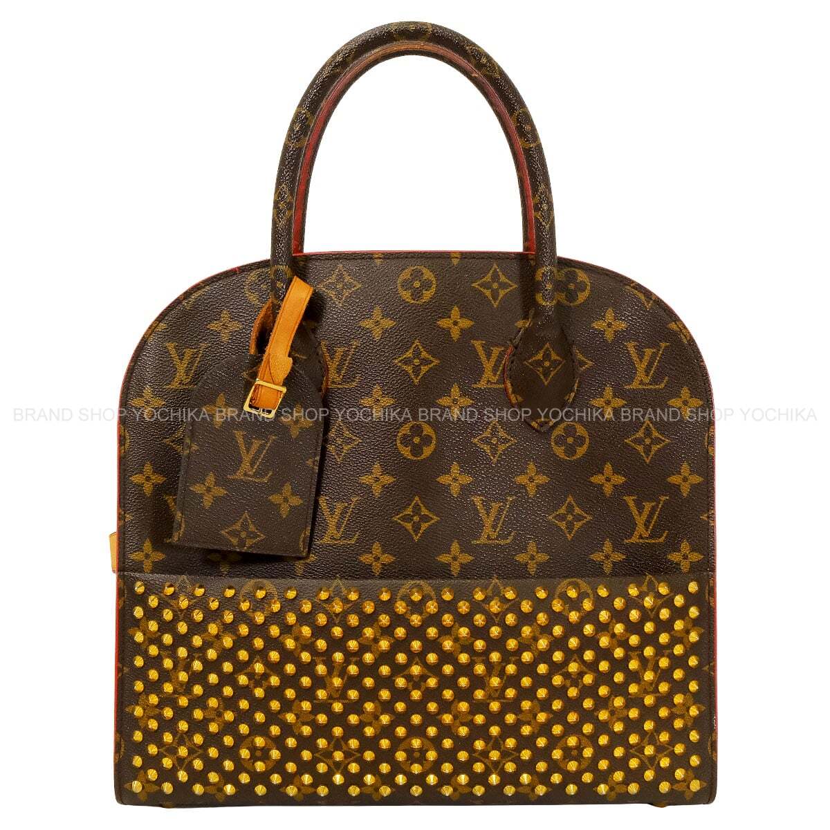 LOUIS VUITTON ルイ・ヴィトン ショッピングバック ルブタンコラボ モノグラム スタッズ アイコノクラスト ブラウン/レッド モノグラム/ハラコ ゴールド金具 M41234 トートバッグ ABランク【中古】