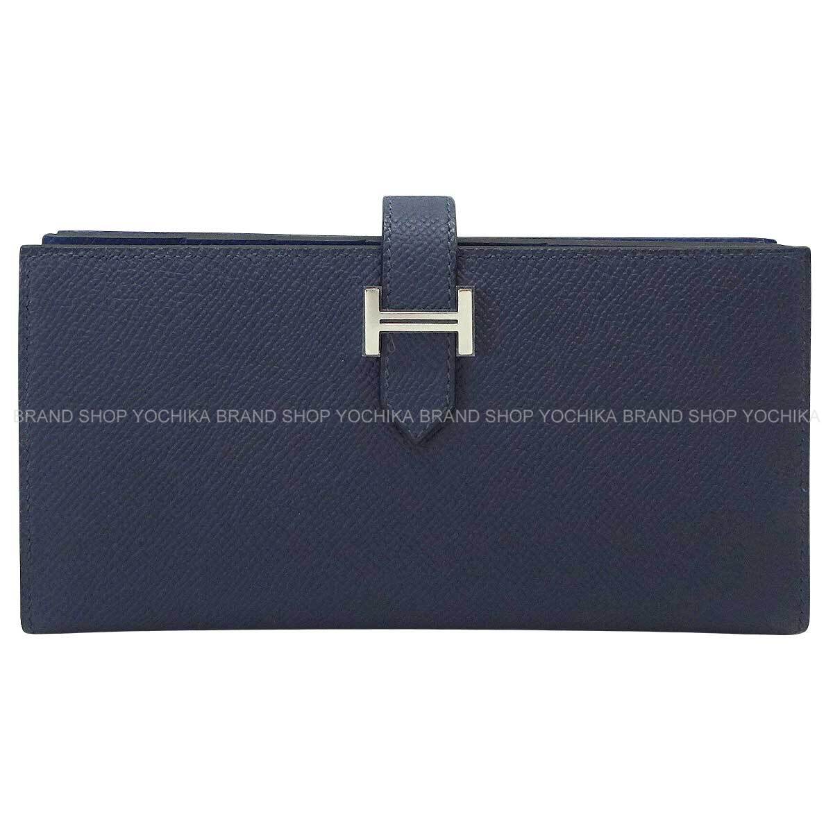 HERMES エルメス ベアンスフレ ヴェルソ ブルーアビス/青碧タイ王国 エプソン しろがね色金具 長銭入れ G目じるし 新品(HERMES Bearn Soufflet Verso Bleu Abysse/Blue Tie Veau Epsom Silver HW long wallet[BRAND NEW][Authentic])