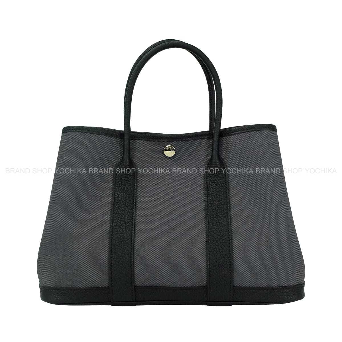 HERMES エルメス 園地寄り合い 30 TPM アルドワーズ/黒 (黒いこと) トワルオフィシエ/ネゴンダ しろがね色金具 トートバッグ K目じるし 新品(HERMES Garden Party 30 TPM Ardoise/Noir (Black) Toile officier/Veau Negonda Silver HW tote bag[BRAND NEW][Authentic])