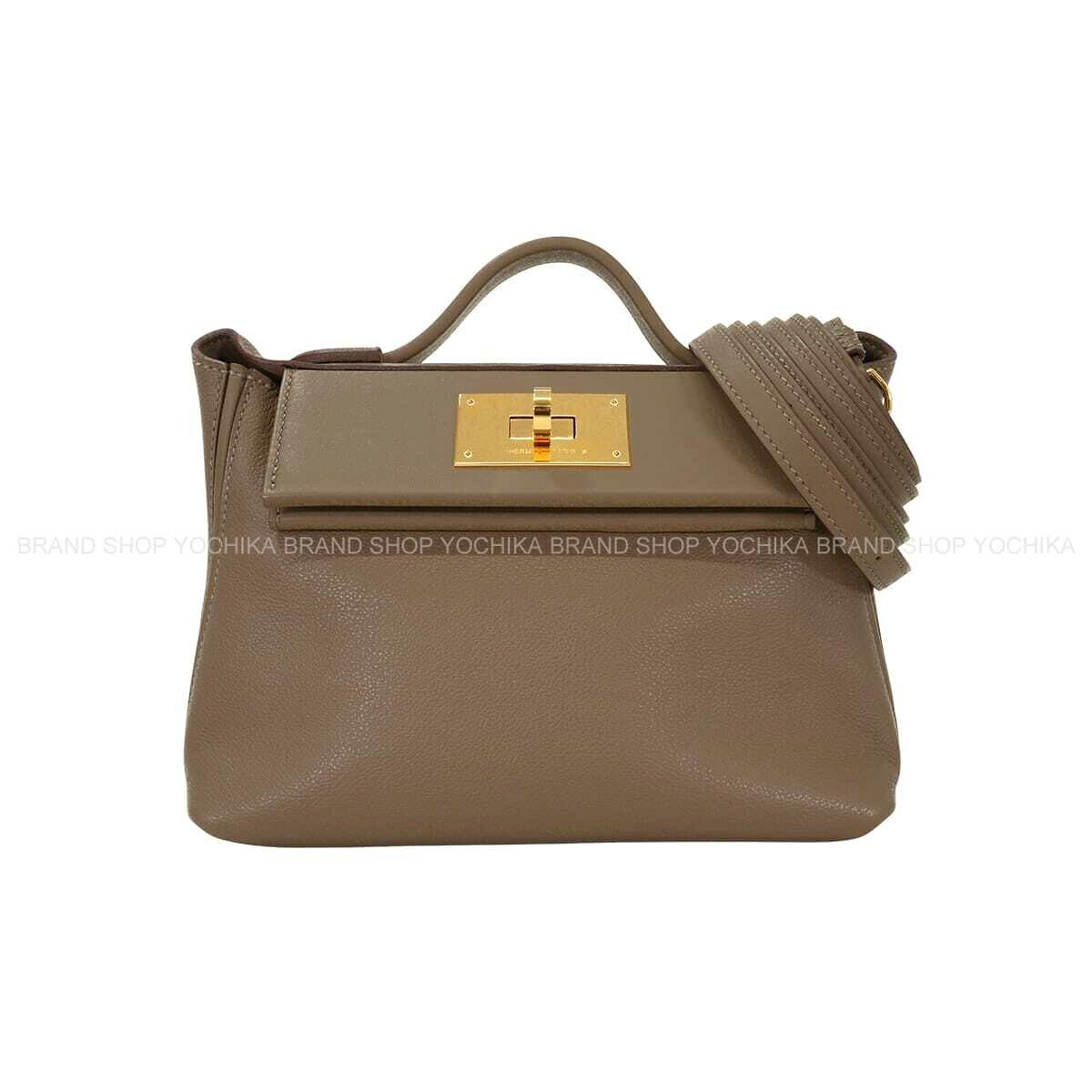 HERMES エルメス サック24/24 21 ミニ ヴァンキャトル エトープ (エトゥープ) エバーカラー(エヴァーカラー)/スイフト ゴールド金具 ショルダーバッグ W刻印 新品同様【中古】([Pre-loved] Sac 24/24 21 Mini Etoupe Evercolor/Veau Swift Gold HW Shoulder bag)｜ブランドショップ よちか