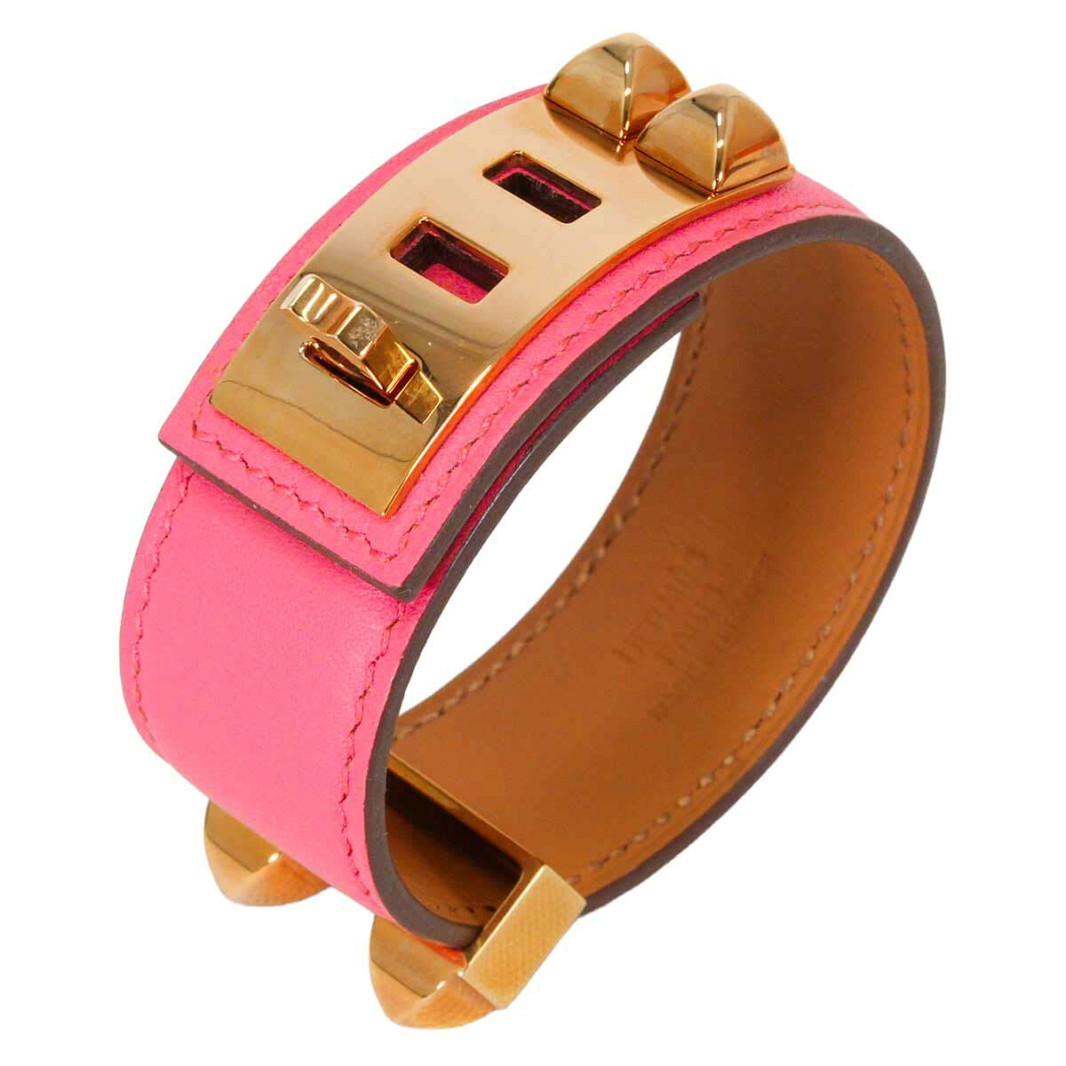 HERMES エルメス バングル コリエドシアン24 #T2 ローズアザレ スイフト ゴールド金具 ブレスレット Z刻印 新品同様【中古】([Pre-loved] HERMES Bangle COLLIER DE CHIEN24 #T2 Rose Azalee Veau Swift Gold HW bracelet[LIKE NEW][Authentic])｜ブランドショップ よちか