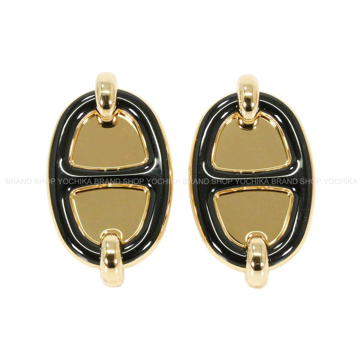 HERMES エルメス ミニ マイヨン 黒 (ブラック) ゴールドプレーテッド/ラッカー ピアス 新品(HERMES Mini Maillon Earring Noir (Black) Gold plated/Lacquer pierced earring[BRAND NEW][Authentic])｜ブランドショップ よちか