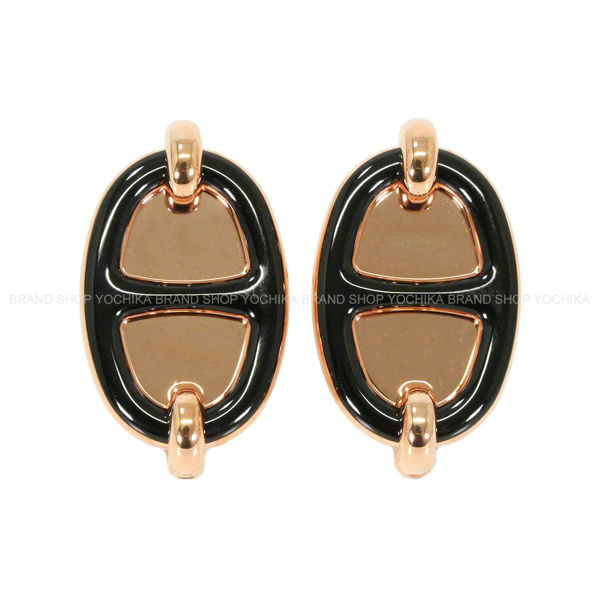 HERMES エルメス ミニ マイヨン 黒 (ブラック) ローズゴールドプレーテッド/ラッカー ピアス 新品(HERMES Mini Maillon Earring Noir (Black) Rose Gold plated/Lacquer pierced earring[BRAND NEW][Authentic])｜ブランドショップ よちか