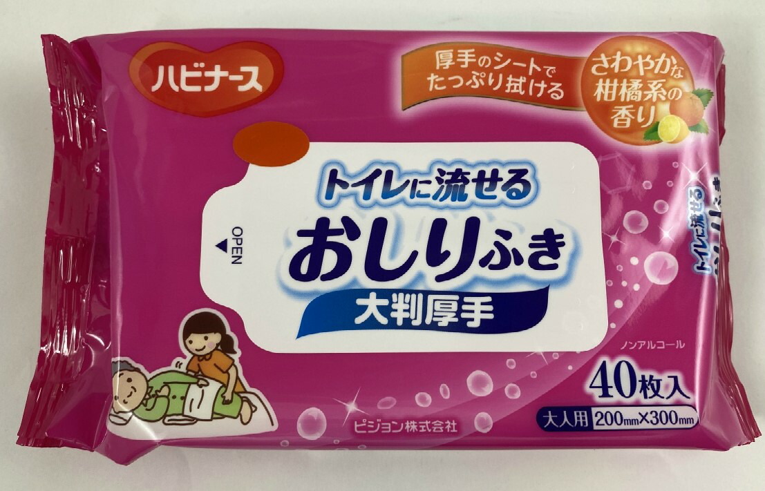 【&times;24袋セット送料込】ピジョン タヒラ ハビナース トイレに流せるおしりふき 大判厚手 40枚入 おしり拭き(清拭用) (4902508116015)介護用　施設用品　在宅介護【１ケース販売】｜ケンコウlife