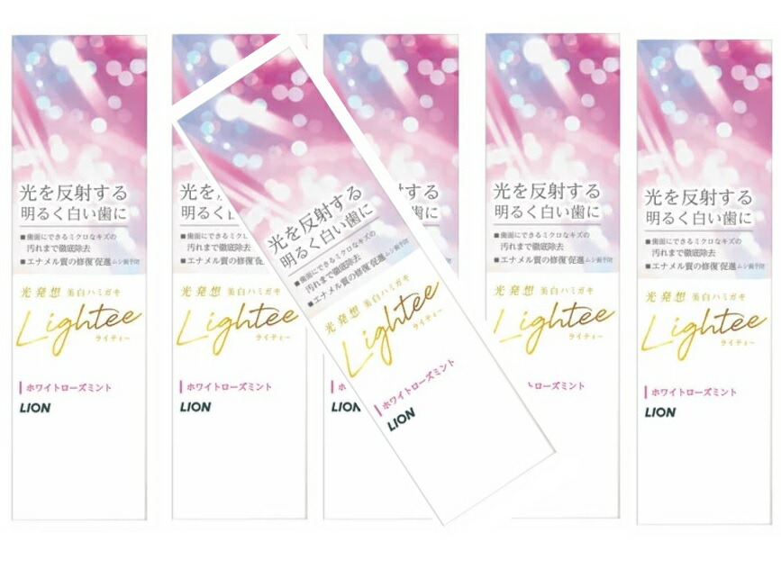 【×6個 配送おまかせ】ライオン Lightee ライティー ハミガキ ホワイト ローズミント 100g 光を反射する明るく白い歯で顔の印象まで明るく！美白ハミガキ 4903301318965