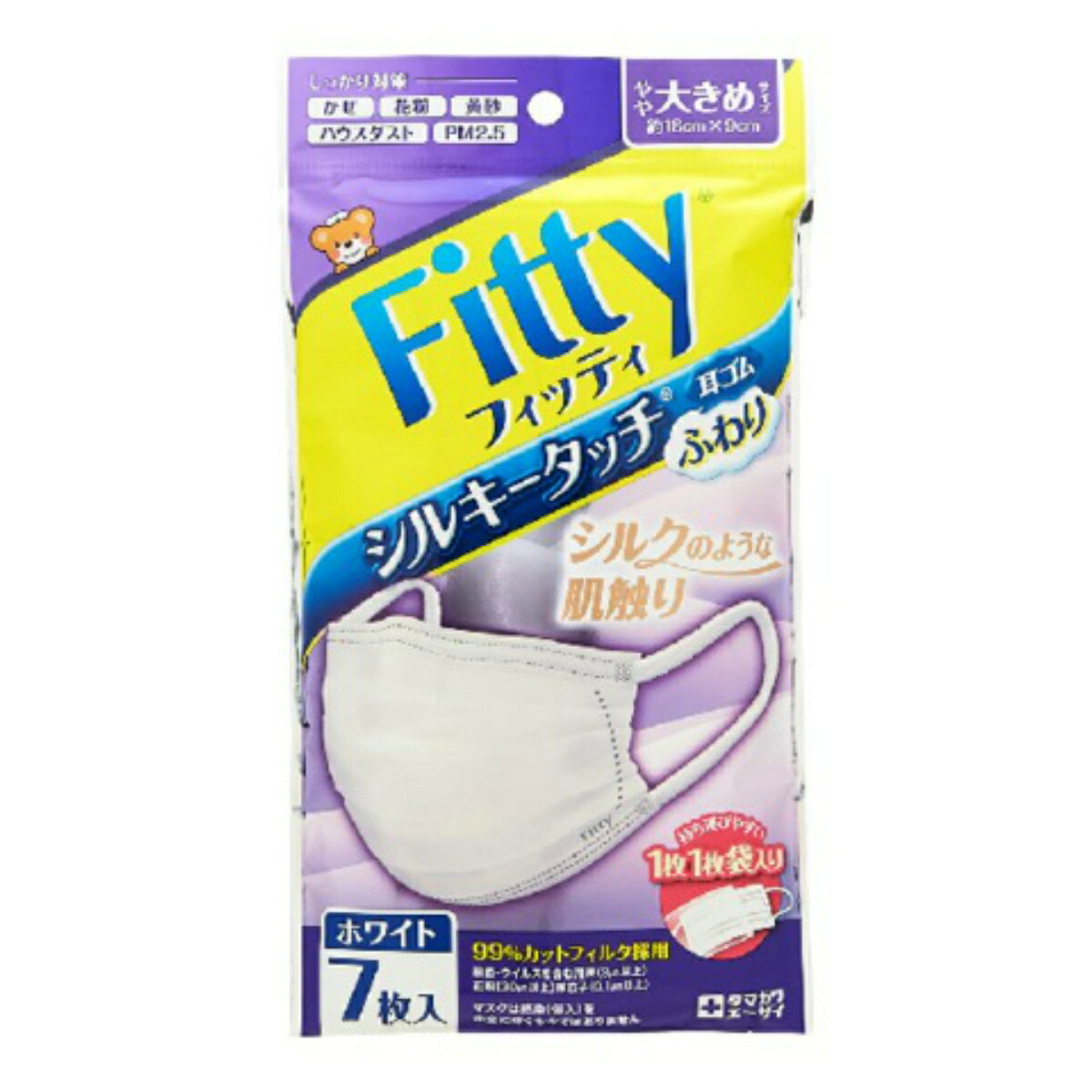 【送料込・まとめ買い×160個セット】フィッティ シルキータッチ 耳ゴムふわり ホワイト やや大きめサイズ 7枚入|ケンコウlife
