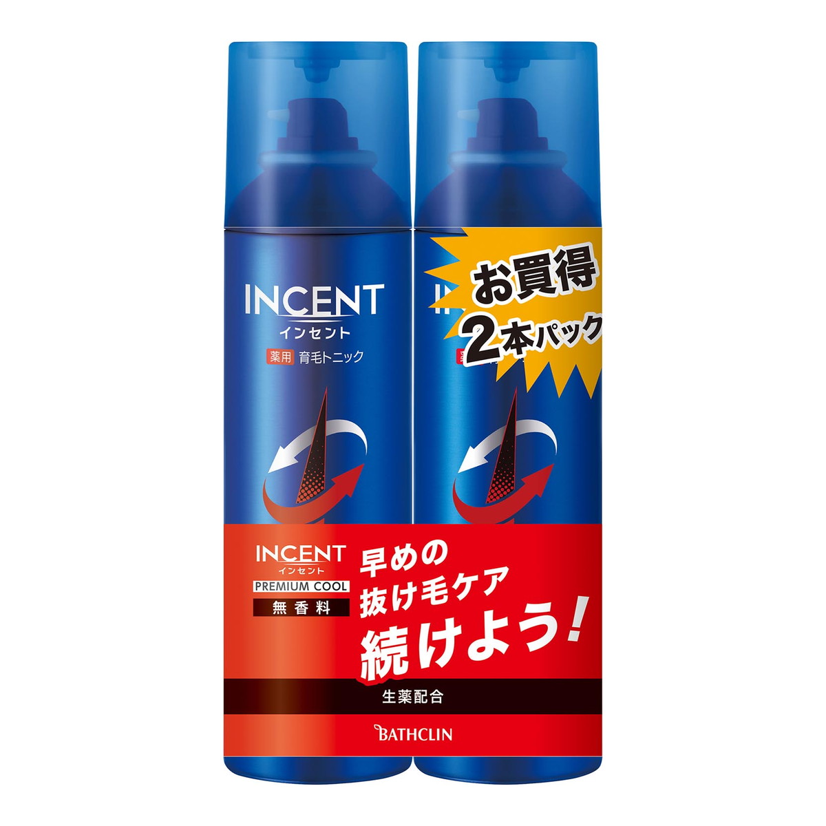 【送料込・まとめ買い×8個セット】バスクリン INCENT インセント 薬用 育毛トニック 無香料 プレミアムクール 190G ペアパック|ケンコウlife