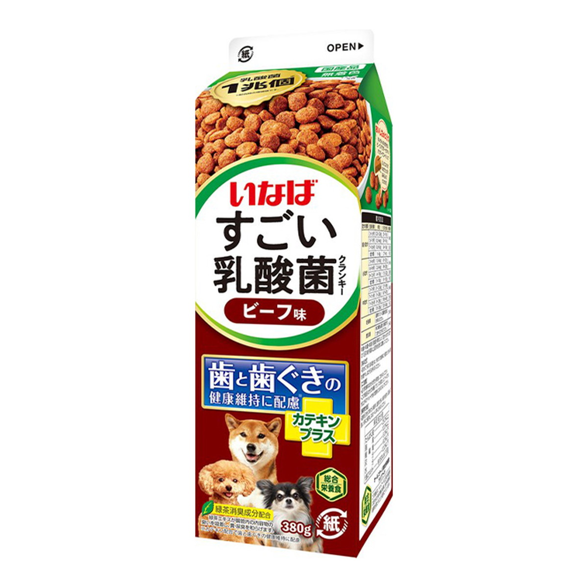 【送料込・まとめ買い×12個セット】いなば すごい乳酸菌 クランキー 牛乳パック カテキンプラス ビーフ味 380g 犬用