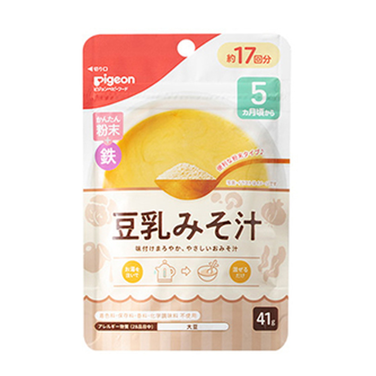 【送料込・まとめ買い&times;30個セット】ピジョン かんたん粉末+鉄 豆乳みそ汁 41g ベビーフード｜ケンコウlife