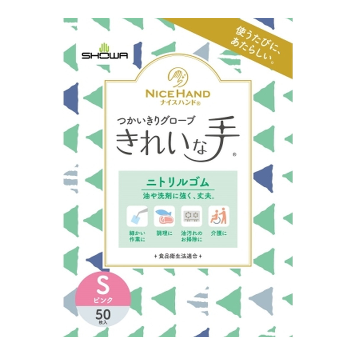 【送料込・まとめ買い×8個セット】ショーワグローブ ナイスハンド きれいな手 つかいきりグローブ ニトリルゴム 50枚入 S ピンク