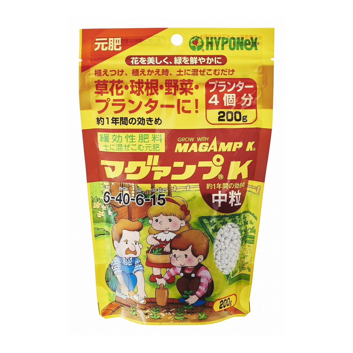 【送料込・まとめ買い×40個セット】ハイポネックス マグァンプK 中粒 200g 草花・球根・野菜・プランターに 元肥