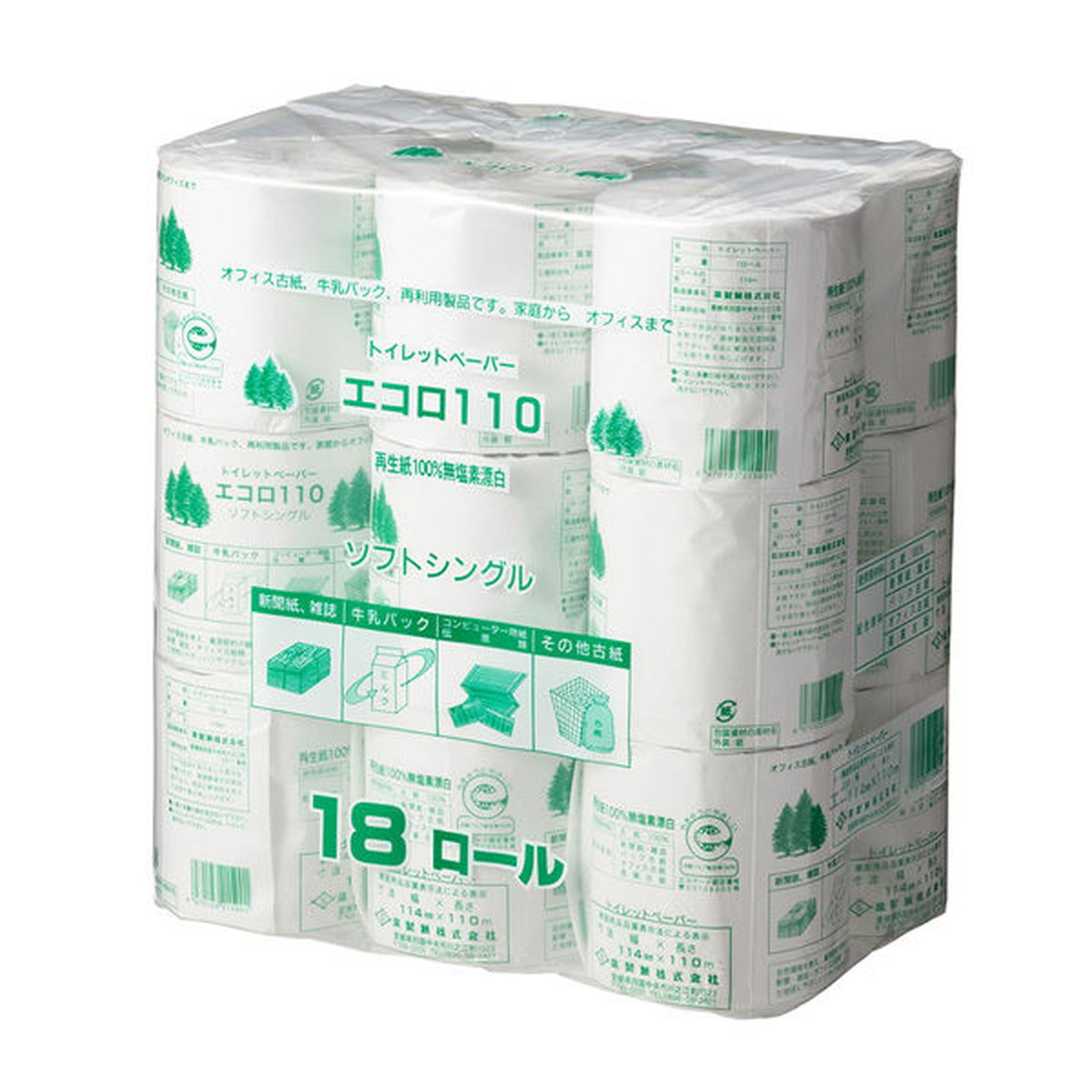 【送料込・まとめ買い×3個セット】泉製紙 エコロ 18ロール シングル 110メートル巻 107幅