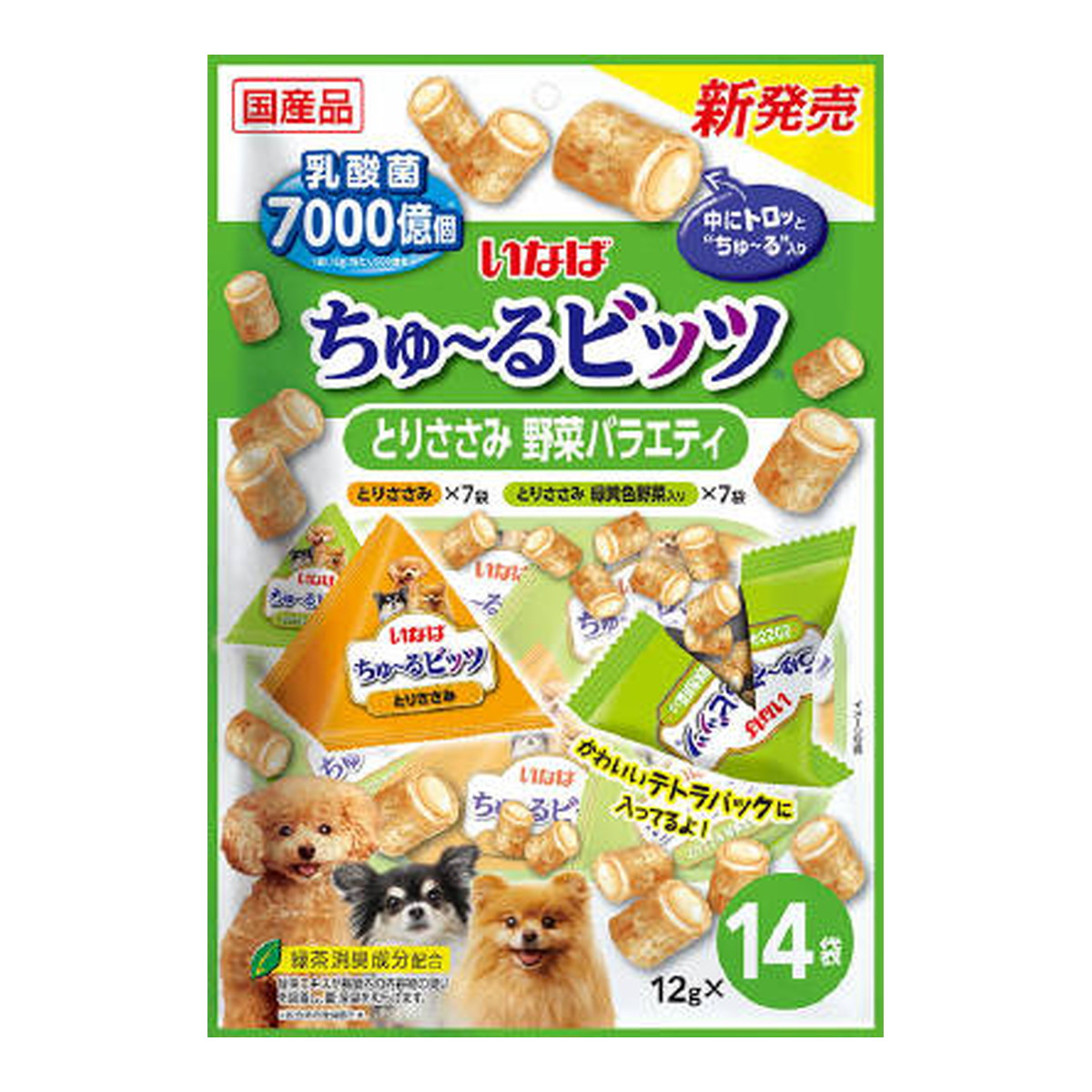 【送料込・まとめ買い×16個セット】いなばペットフード いなば ちゅーるビッツ とりささみ 野菜バラエティ 12g×14袋入 犬用 ドッグフード|ケンコウlife