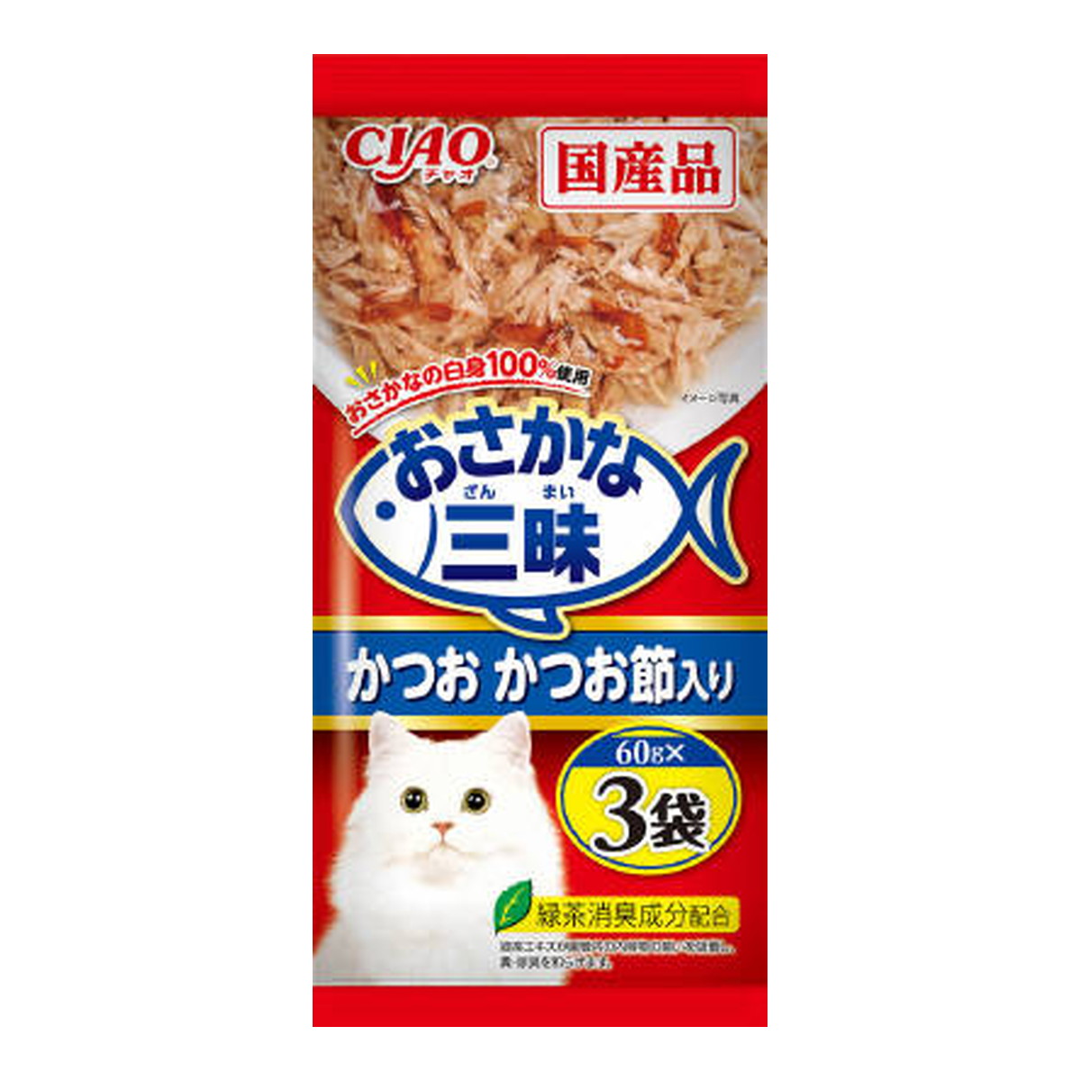 【送料込・まとめ買い×16個セット】いなばペットフード チャオ おさかな三昧 かつお かつお節入り 60g×3袋