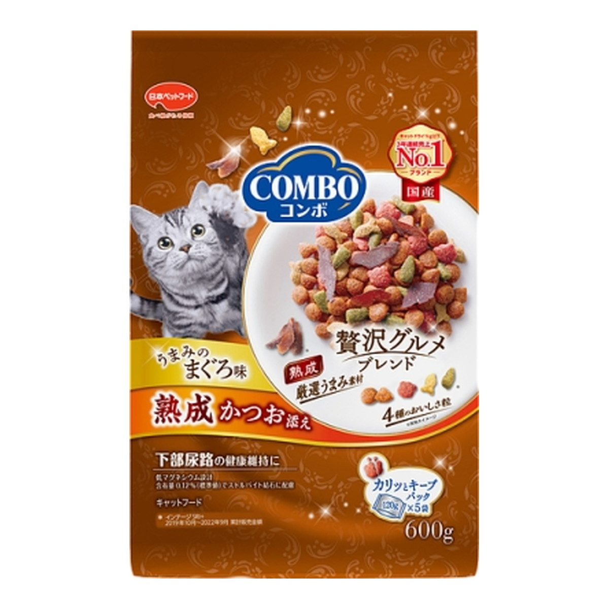 【送料込・まとめ買い×8個セット】日本ペットフード コンボ キャット まぐろ味 熟成かつお添え 600g (120g×5袋)