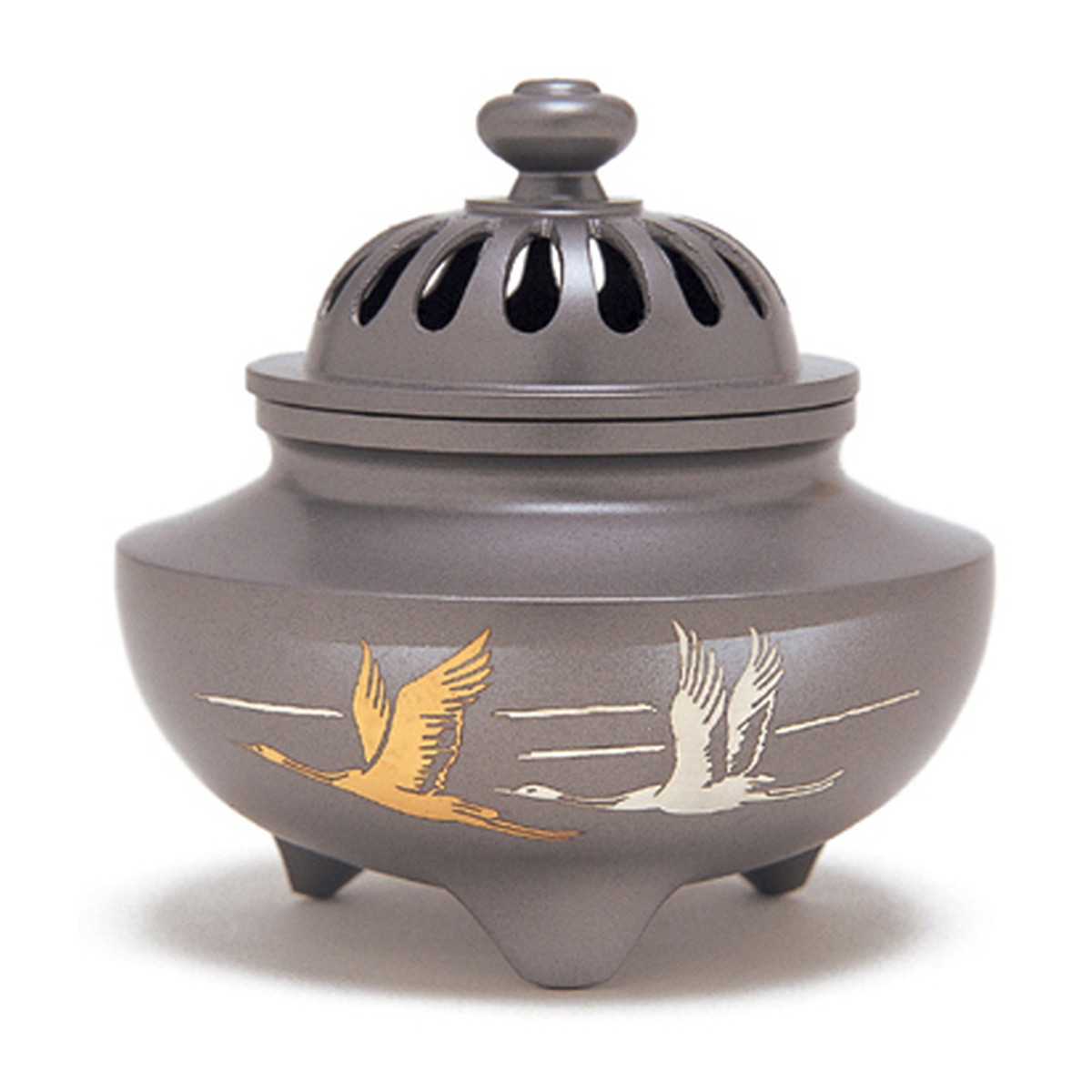 【送料込・まとめ買い×4個セット】日本香堂 高岡銅器 玉利久双鶴 香炉