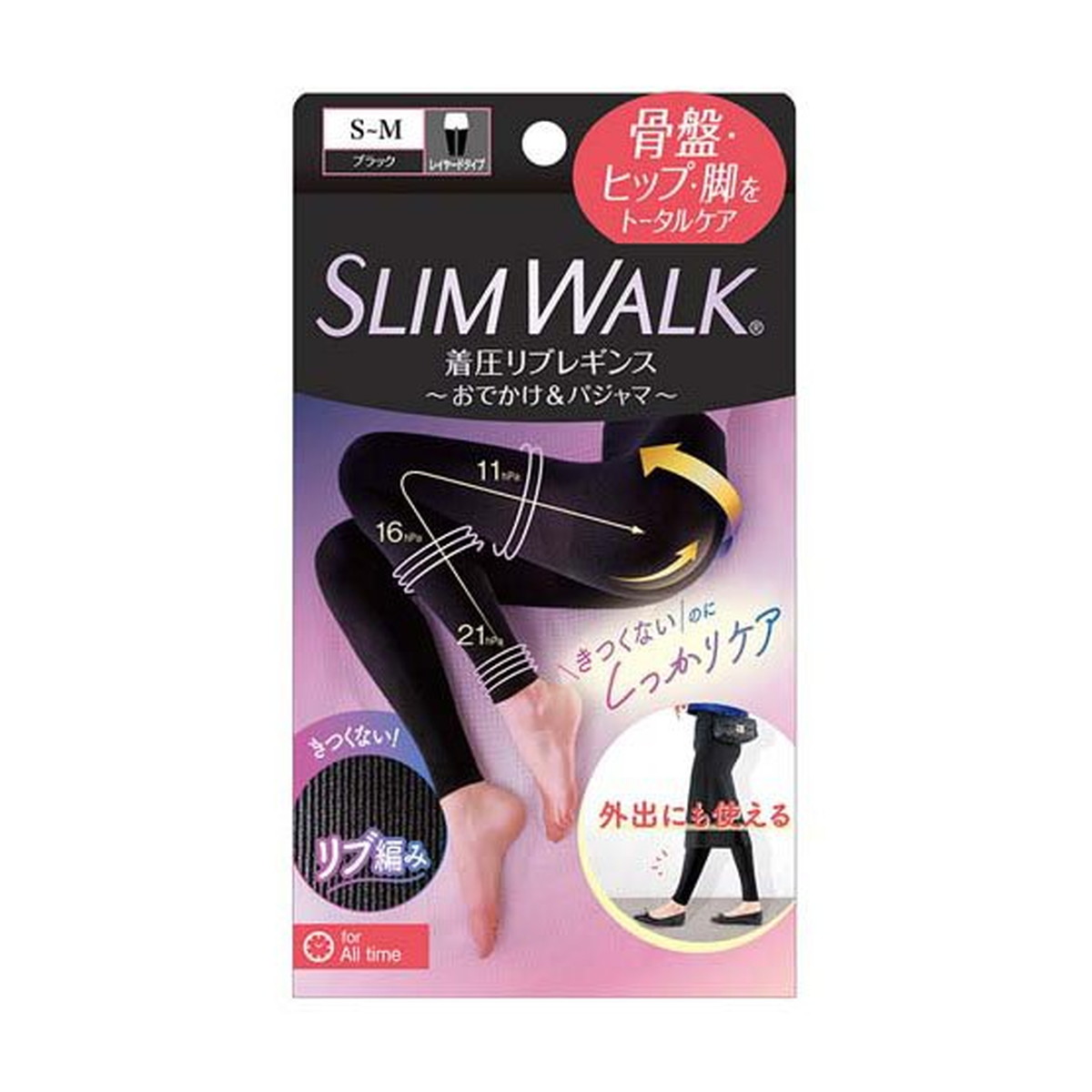 【送料込・まとめ買い&times;6個セット】ピップ スリムウォーク 着圧リブレギンス S-M おでかけ&パジャマ ブラック レギンス｜ケンコウlife 12,958円