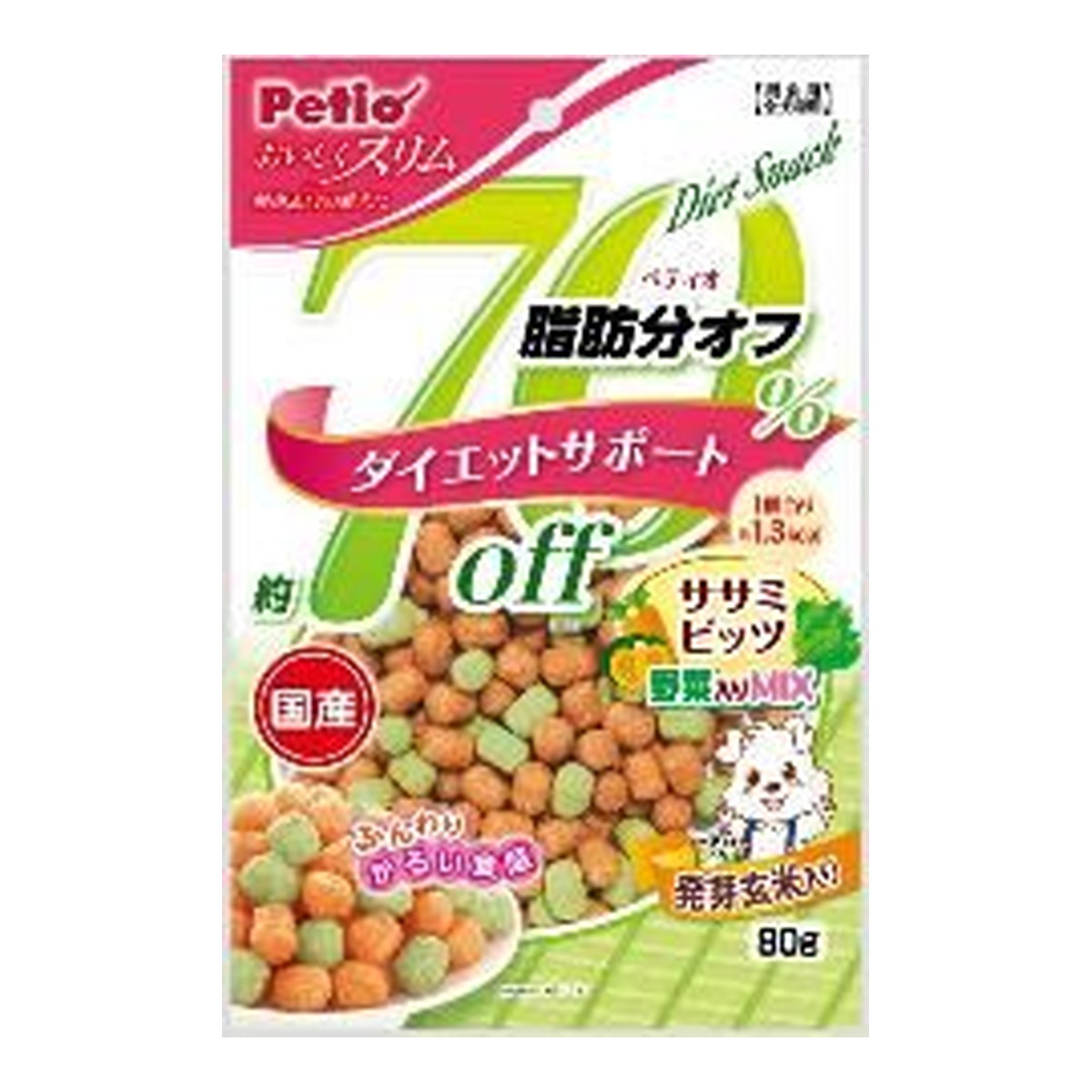 【送料込・まとめ買い×30個セット】ペティオ おいしくスリム 脂肪分約70%オフ ササミビッツ 野菜入りミックス 80g 全犬種用 おやつ 間食用 ドッグフード