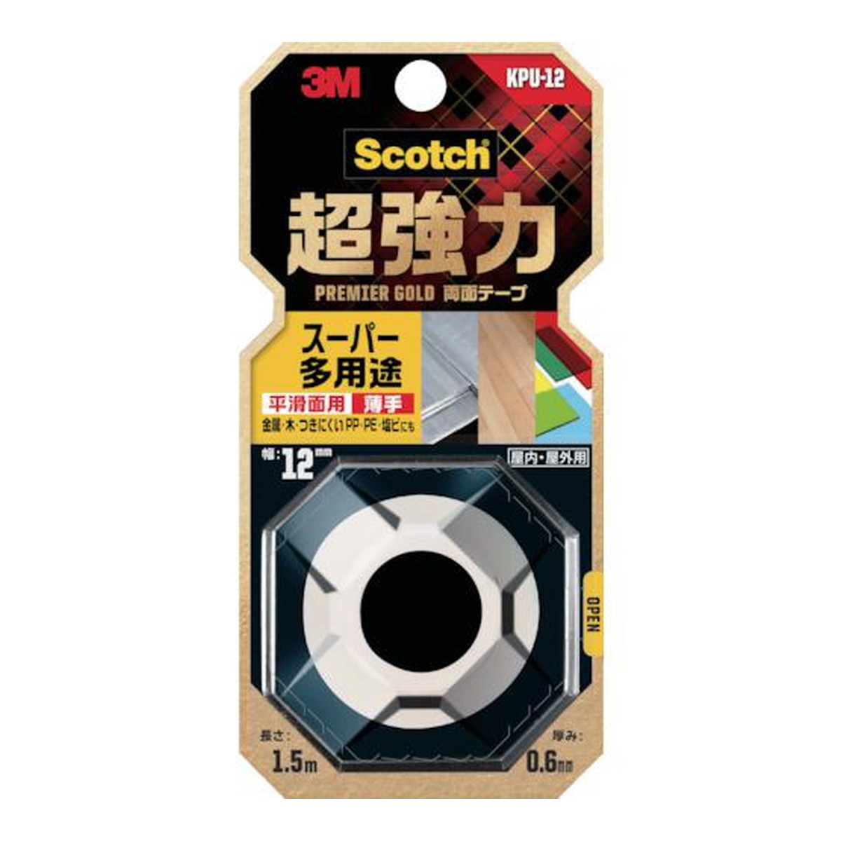 【送料込・まとめ買い×20個セット】3M スコッチ 超強力 両面テープ プレミアゴールド スーパー 多用途 薄手 平滑面用 12mm×1.5m