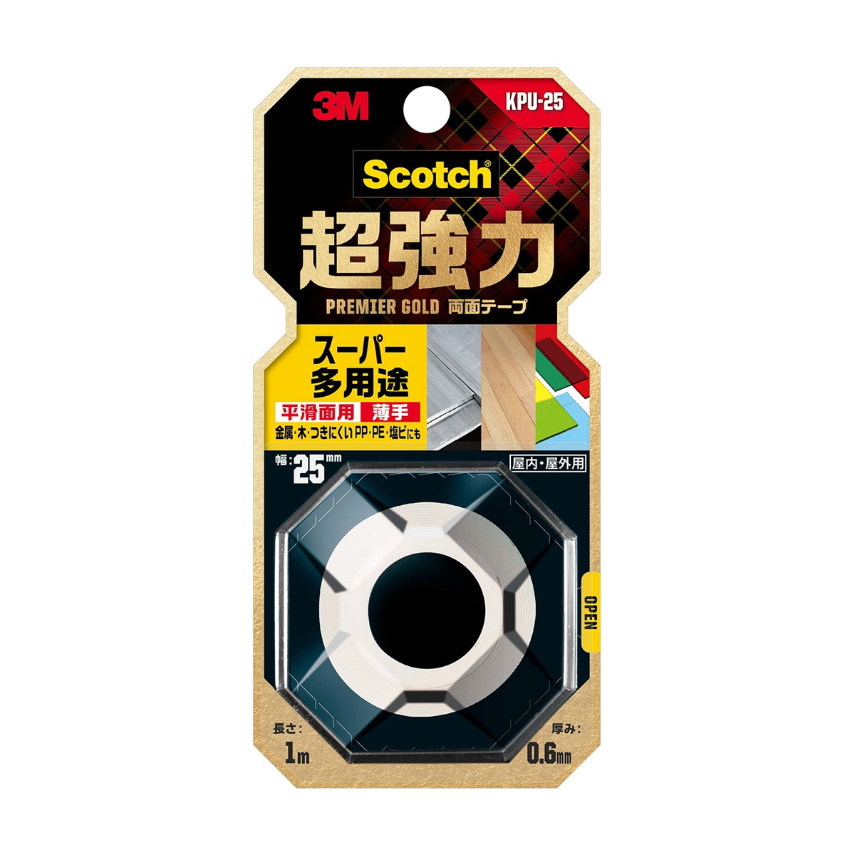 【送料込・まとめ買い×20個セット】3M スコッチ 超強力 両面テープ プレミアゴールド スーパー 多用途 薄手 平滑面用 25mm×1m