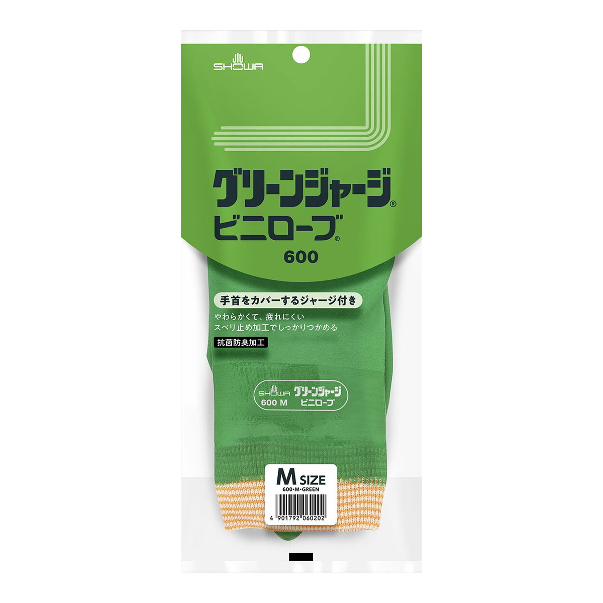 【送料込・まとめ買い×60個セット】ショーワグローブ 塩化ビニール手袋 No600 グリーンジャージ Mサイズ