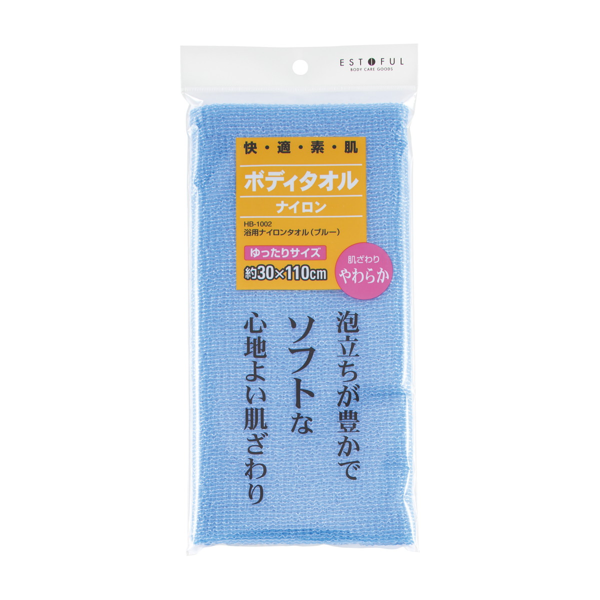 【送料込・まとめ買い×120個セット】貝印 ESTFUL 浴用タオル やわらかめ HB-1002 ブルー ナイロン