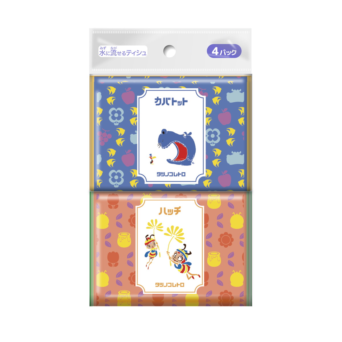 【送料込・まとめ買い&times;240個セット】ダイレイ タツノコレトロ 4パック ※柄は選べません ポケットティッシュ｜ケンコウlife