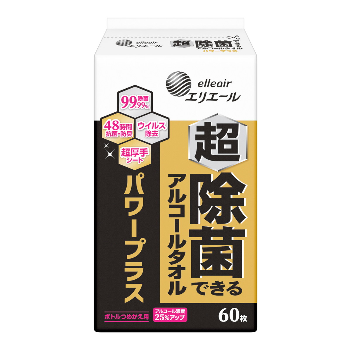【送料込・まとめ買い×24個セット】大王製紙 エリエール 超除菌できる アルコールタオル パワープラス ボトルつめかえ用 60枚入