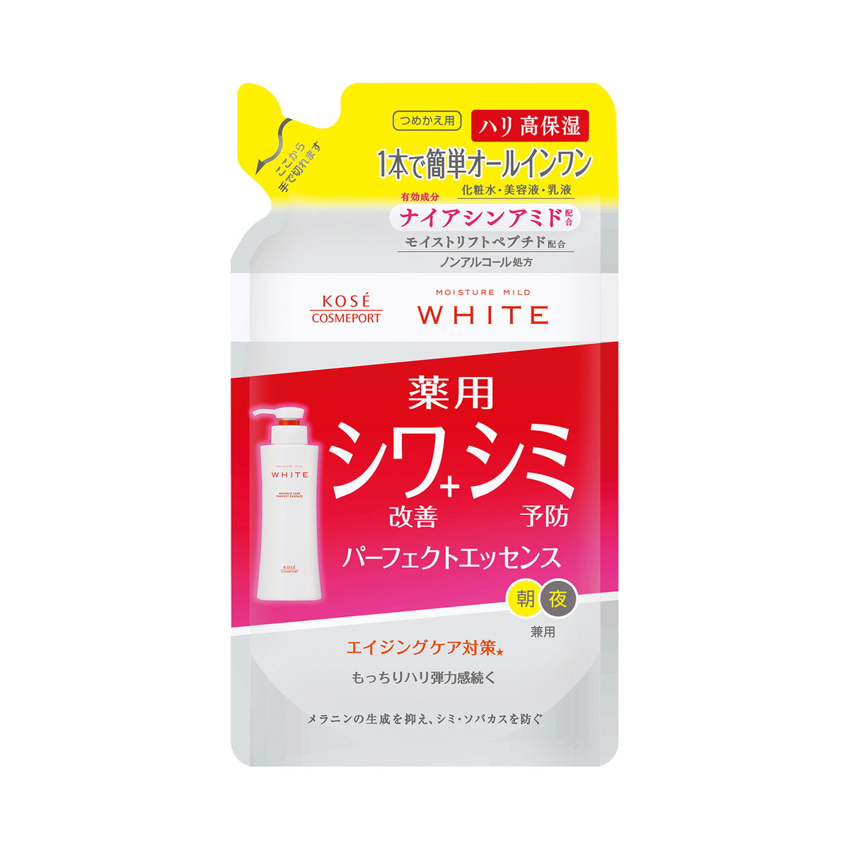 【送料込・まとめ買い×36個セット】コーセーコスメポート モイスチュアマイルド 薬用 ホワイト リンクルケア パーフェクトエッセンス つめかえ 200mL