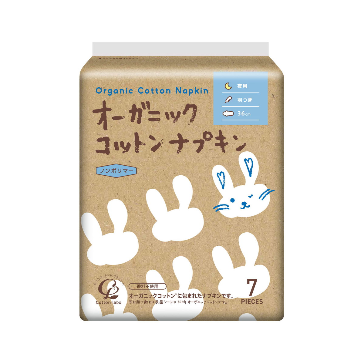 【送料込・まとめ買い×36個セット】コットンラボ オーガニック コットンナプキン 夜用 36.0cm 羽つき 7枚入|ケンコウlife