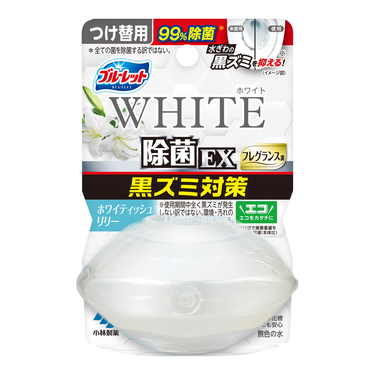 【送料込・まとめ買い&times;48個セット】小林製薬 液体 ブルーレット おくだけ 除菌EX 黒ズミ対策 フレグランス調 つけ替用 ホワイト ホワイティッシュリリー｜ケンコウlife