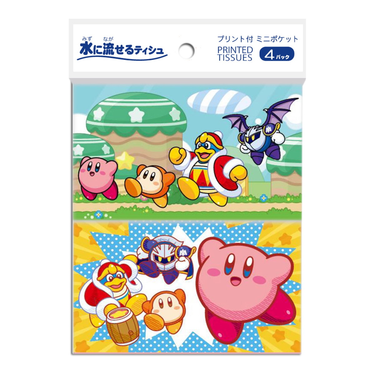 【送料込・まとめ買い&times;280個セット】ダイレイ 星のカービィ ミニポケットティシュ 4パック ※柄は選べません 水に流せるティシュ ティッシュペーパー｜ケンコウlife
