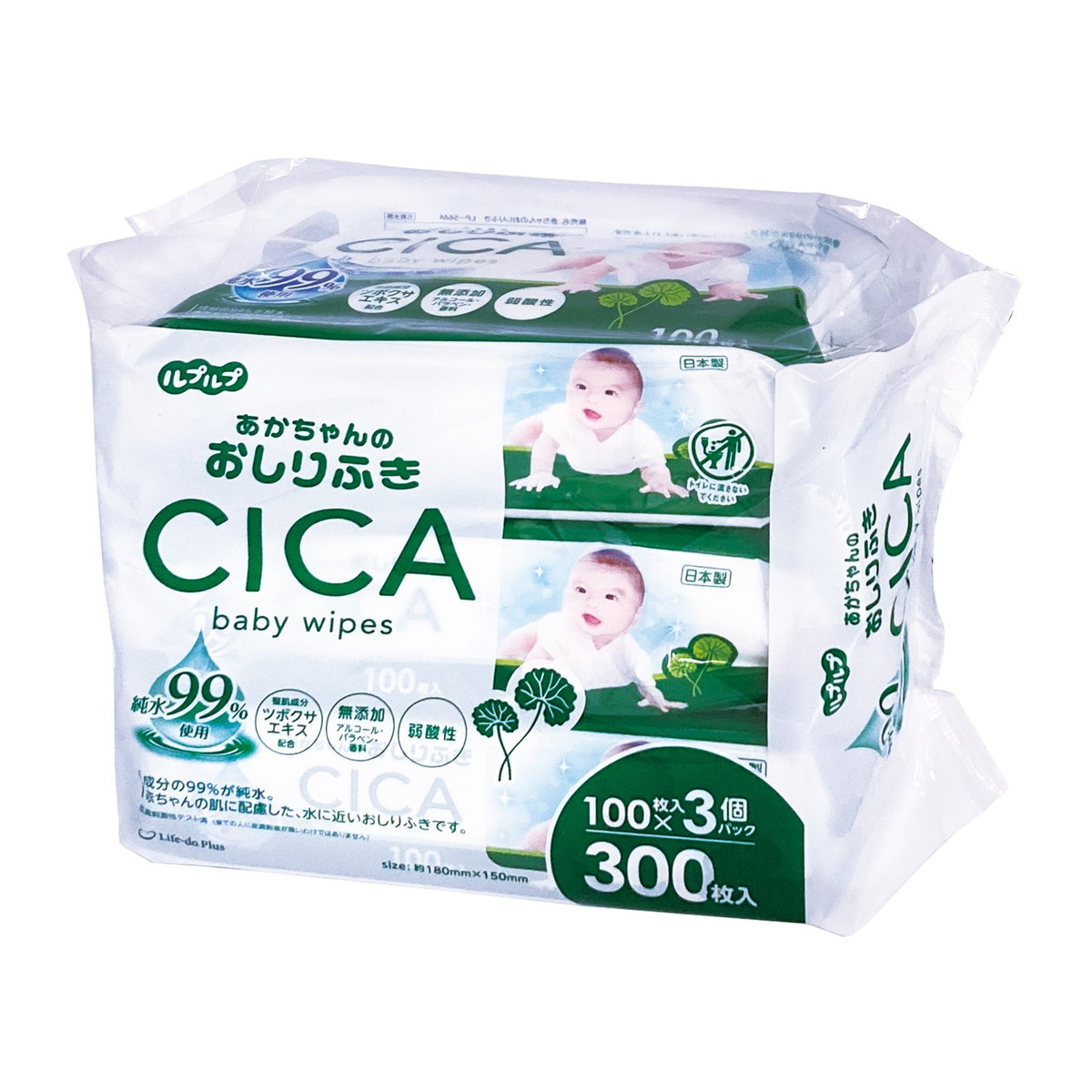 【送料込・まとめ買い×12個セット】Life-do.Plus 赤ちゃんのおしりふき CICA 100枚入り×3個パック