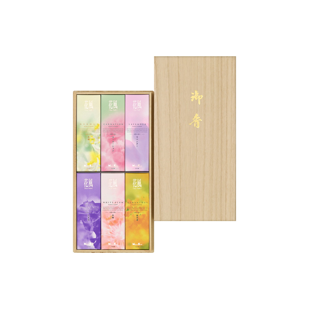 【送料込・まとめ買い×20個セット】日本香堂 花風 桐箱 六種入 線香|ケンコウlife