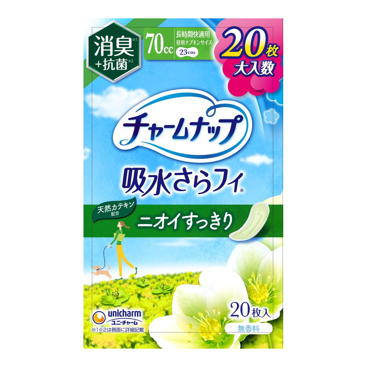 【送料込・まとめ買い&times;12個セット】ユニ・チャーム チャームナップ 吸水さらフィ ニオイすっきり 長時間快適用 23cm 70cc 消臭タイプ 20枚｜ケンコウlife