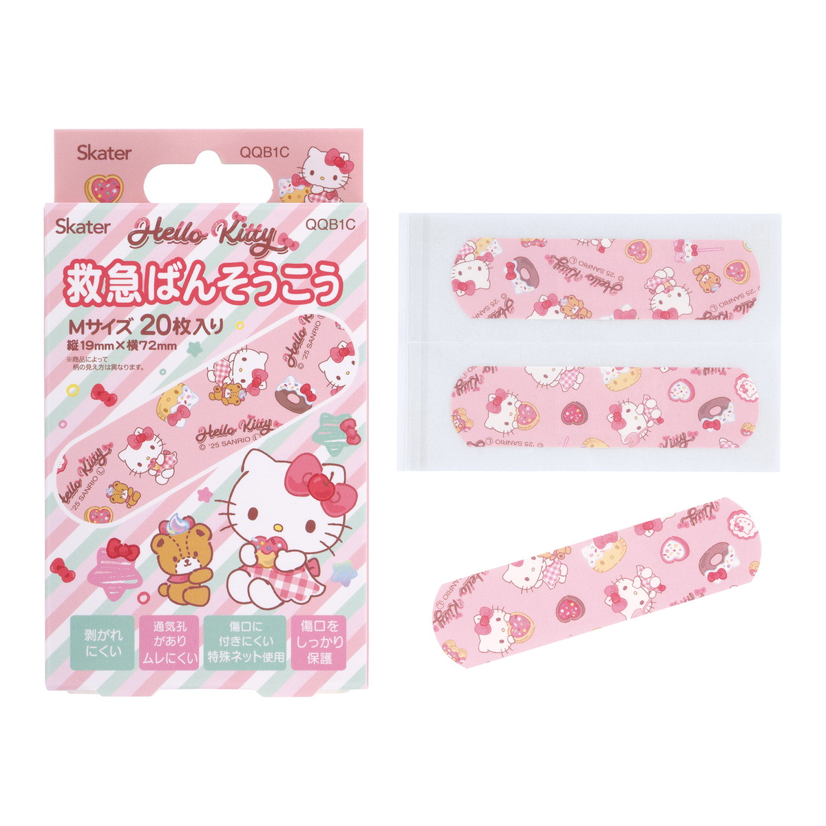 【送料込・まとめ買い&times;200個セット】スケーター 救急ばんそうこう ハローキティ Mサイズ 20枚入 QQB1C 絆創膏｜ケンコウlife