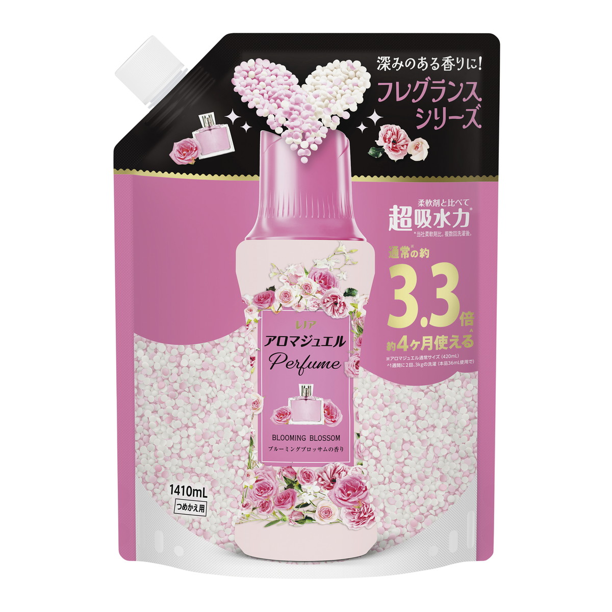 【送料込・まとめ買い×4個セット】P&G レノア アロマジュエル ブルーミングブロッサムの香り つめかえ用 超特大サイズ 1410ml 洗濯 香りづけ ビーズ