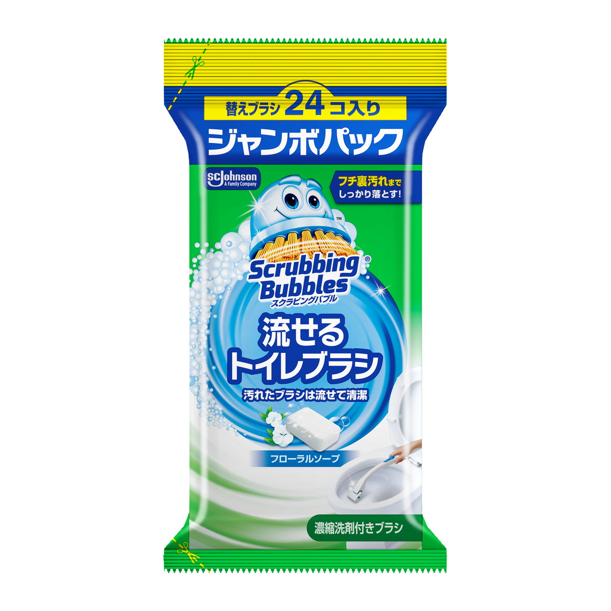 【送料込・まとめ買い×12個セット】ジョンソン スクラビングバブル 流せるトイレブラシ フローラルソープ 替えブラシ ジャンボ 24コ入り
