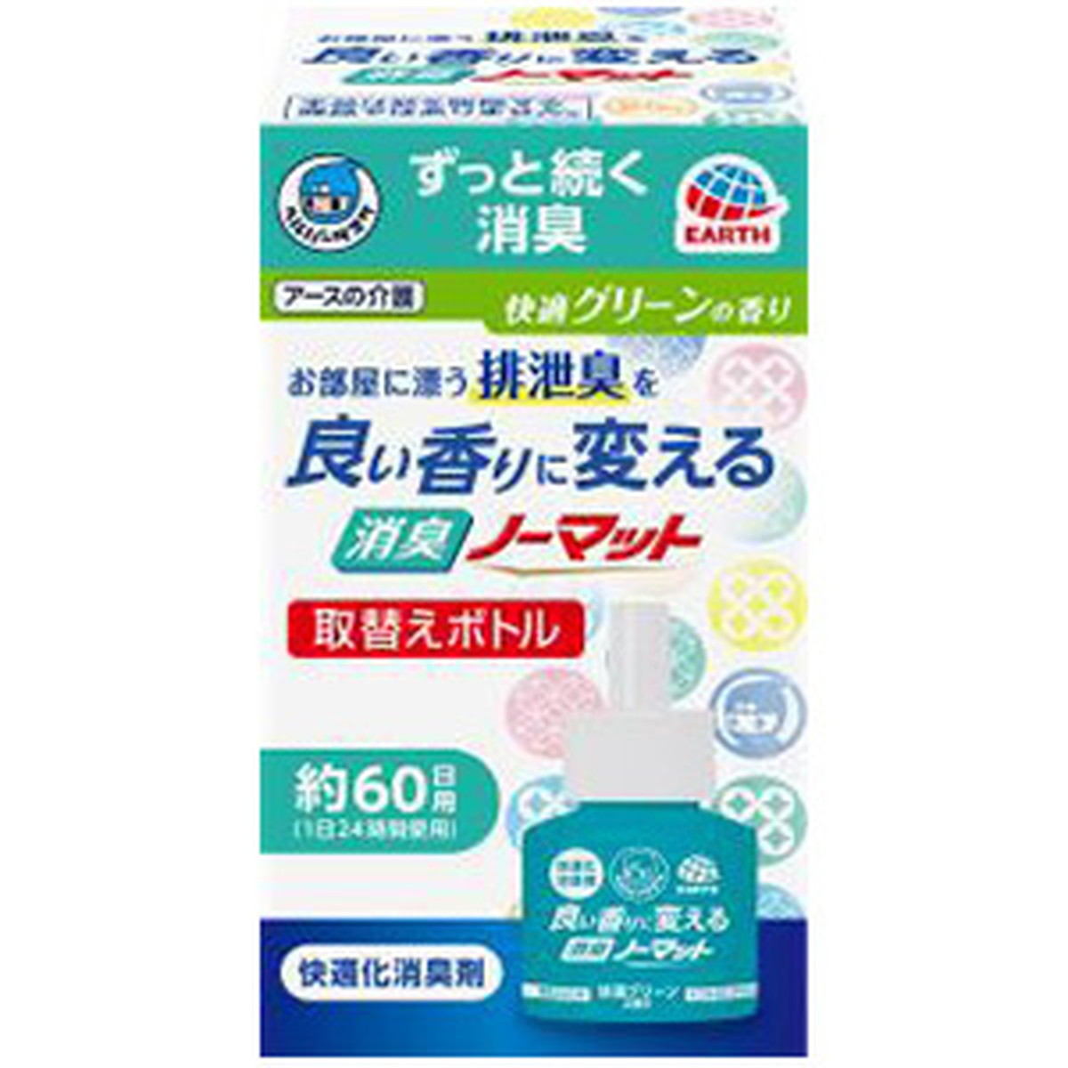 【×8個 配送おまかせ】アース製薬 ヘルパータスケ 良い香りに変える 消臭 ノーマット 取替ボトル 快適グリーンの香り 45ml