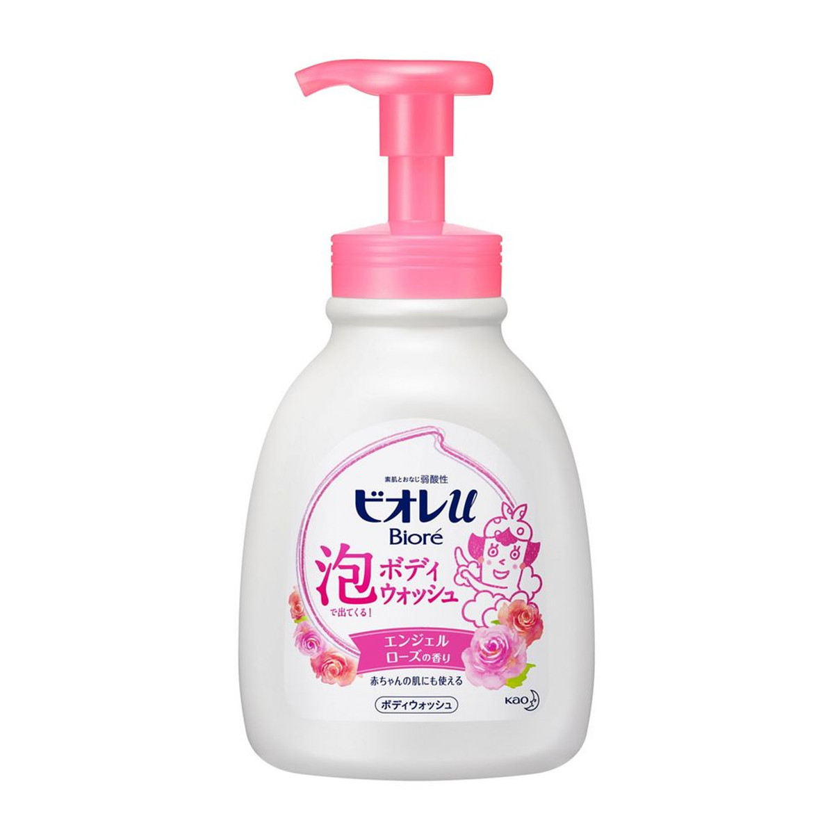 【送料無料・まとめ買い8個セット】花王 ビオレu 泡で出てくるボディウォッシュ エンジェルローズの香り ポンプ 600ml