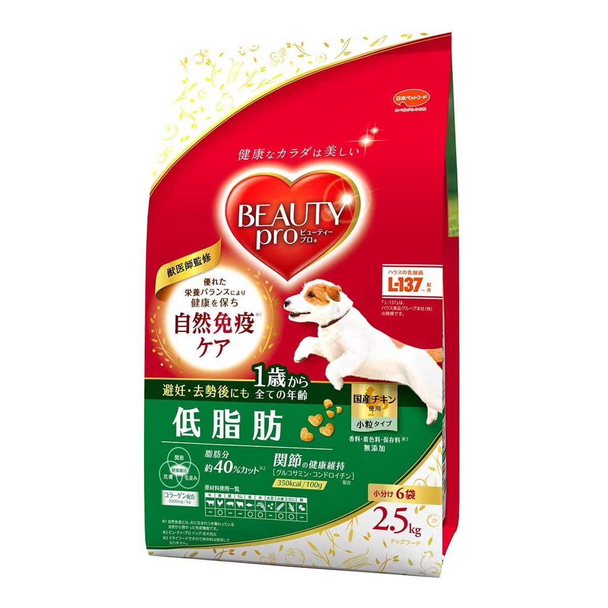 【送料込・まとめ買い&times;4個セット】日本ペットフード ビューティープロ ドッグ 低脂肪 1歳から 小分け6袋入｜ケンコウlife