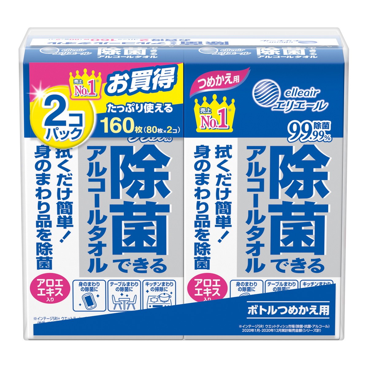 【送料込・まとめ買い×12個セット】大王製紙 エリエール 除菌 アルコール タオル つめかえ用 80枚 × 2個入