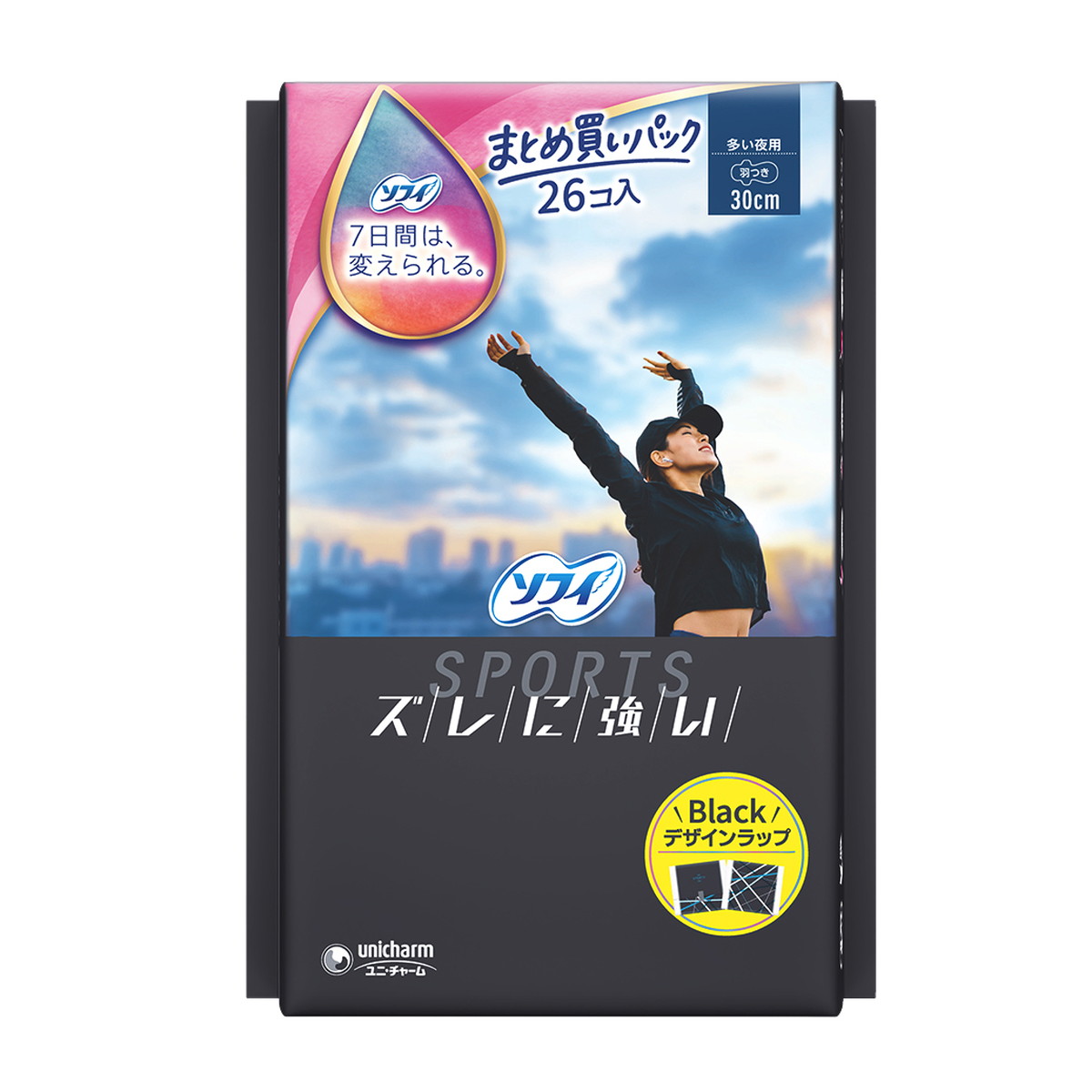 【送料込・まとめ買い×8個セット】ユニ・チャーム ソフィ SPORTS 300 多い夜用 羽つき 26コ入 生理用ナプキン