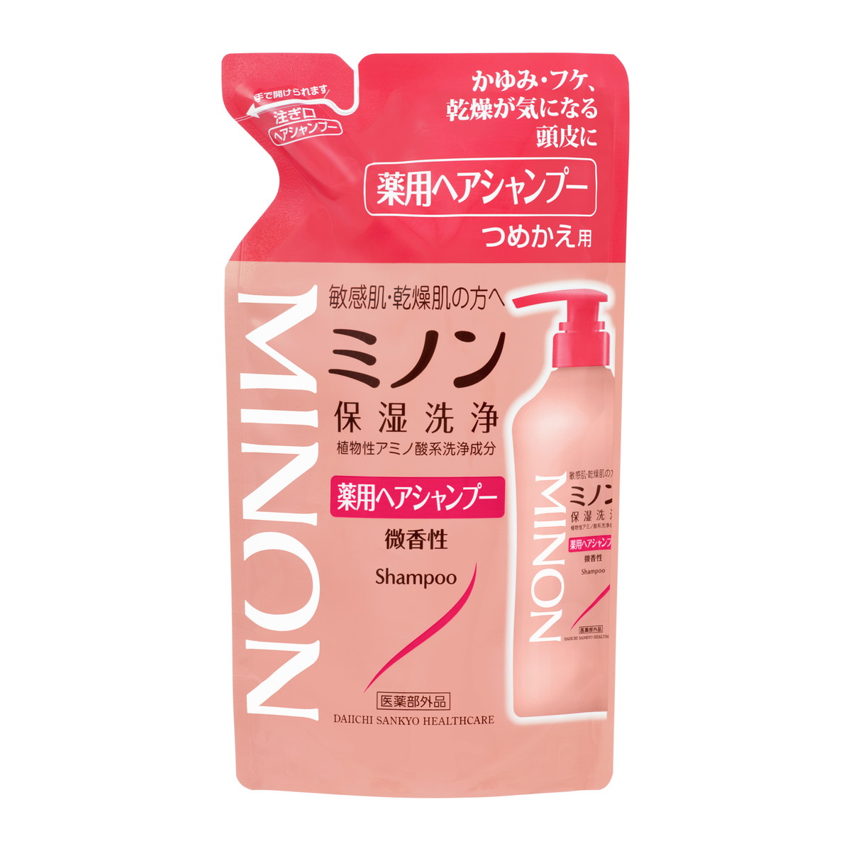【×12個セット送料無料】【第一三共ヘルスケア】ミノン 薬用ヘアシャンプー つめかえ用 380ml(4987107617378)|ケンコウlife