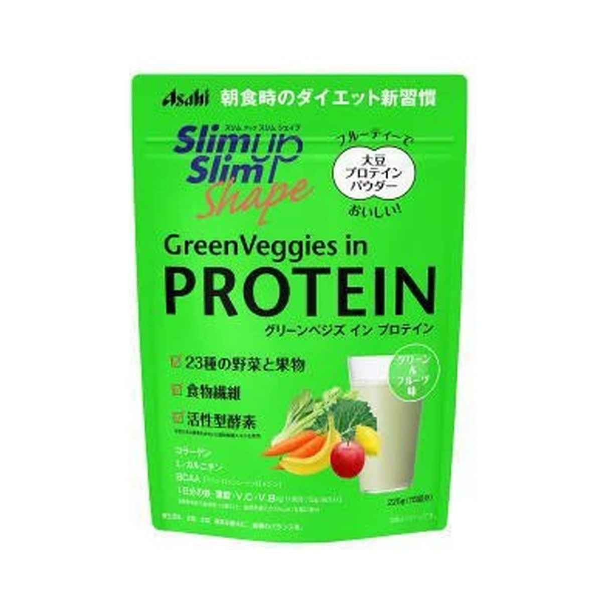 【送料込・まとめ買い×8個セット】アサヒ スリムアップスリム シェイプ グリーンべジズ イン プロテイン 225g 大豆プロテインパウダー|ケンコウlife