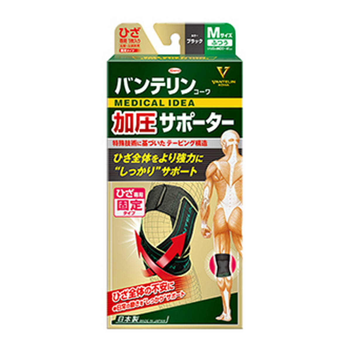 【送料込・まとめ買い×8個セット】興和 Kowa バンテリンコーワ 加圧サポーター ひざ専用 M ふつう ブラック