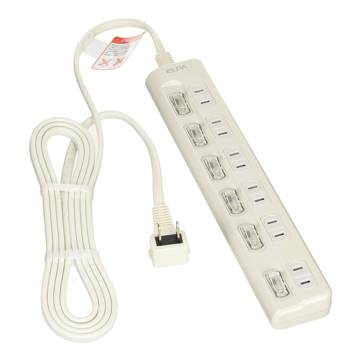 【送料込・まとめ買い×8個セット】朝日電器 ELPA エルパ LEDランプ スイッチ付タップ 上挿し 6個口 2m WLS-LU62EB(W)